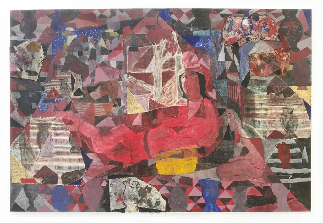 Odalisque Ceramicist, 2017, oil on collaged canvas, 48 x 72 in