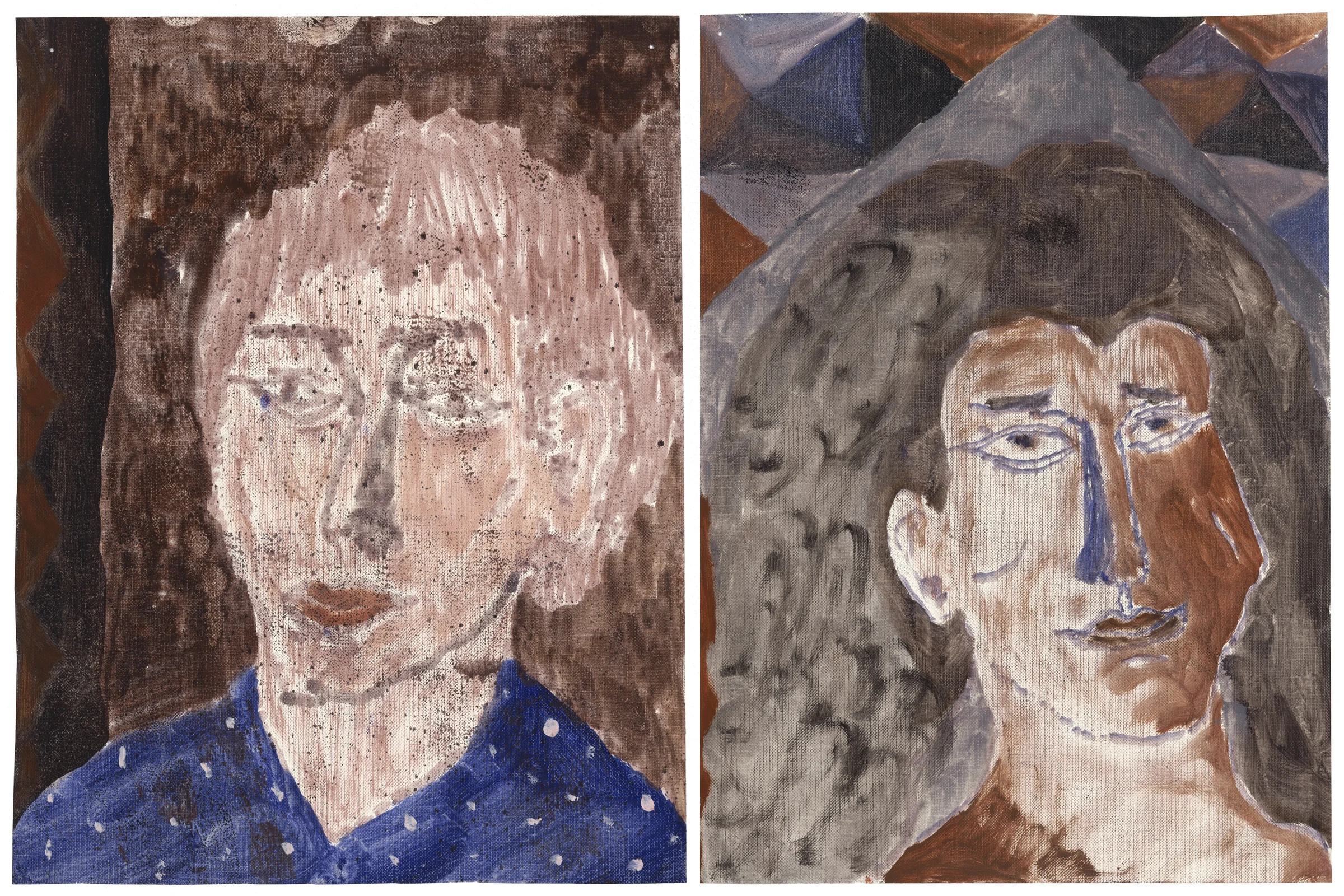 Twin I (left) Twin II (right), 2017, oil on paper, 12.5 x 10 in (L)/ 13.5 x 10 in (R)