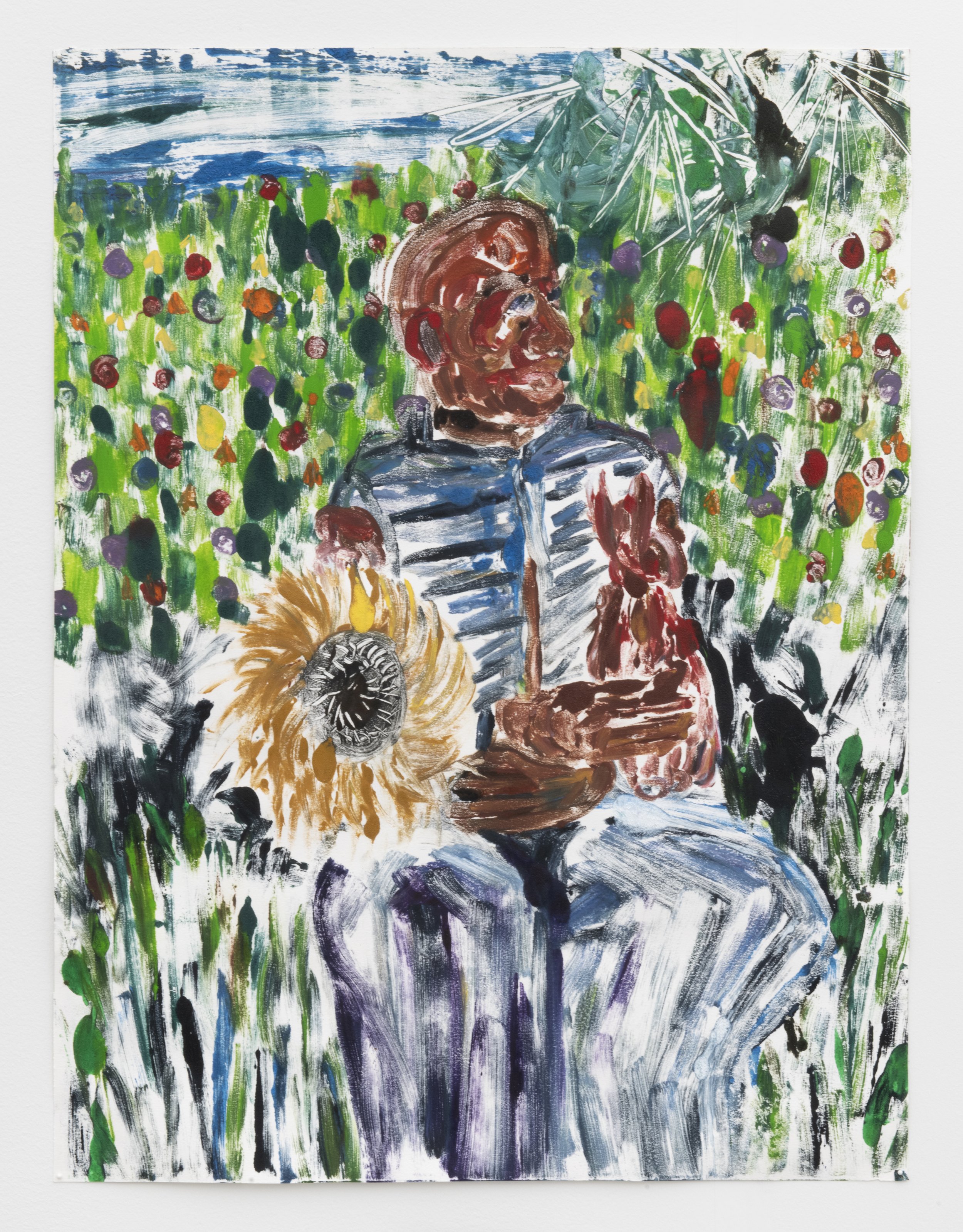 Jarrett Key, Sunflower for Bau (Taking a Sunflower to Teacher), 2021, oil-monotype-archival-paper, 38h x 29.75w inches, 1969gallery.jpg