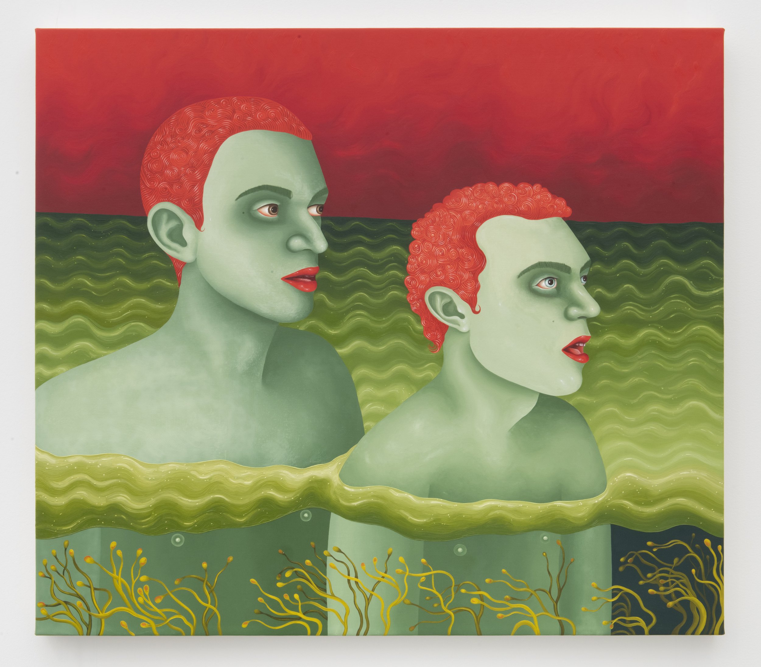 María Fragoso, Unison (two boys swimming in green water), 2021, oil-canvas, 40h x 36w inches, 1969gallery.jpg