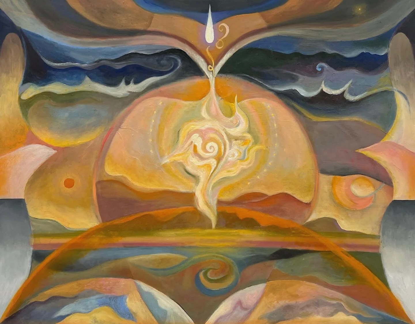 Margaret Thompson works with oils, wax, sand, ash, mica, earth pigments, and plant materials to create abstracted landscapes inspired by the American Southwest. Her work often moves seamlessly between complete abstraction and literal landscapes, some