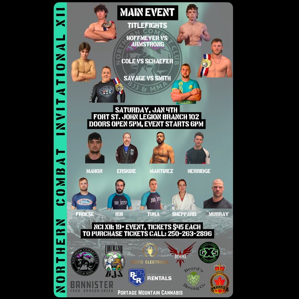 Support your Local Warriors 🥊
&bull; NCI XII PRO INVITATIONAL &bull;
January 18th - Royal Canadian Legion 
Doors Open 5PM - $45 per ticket (Tickets can be purchased at Graph-X ) 

📞 250-785-5767
📧 sales@gxsigns.ca
🌐 gxsigns.ca