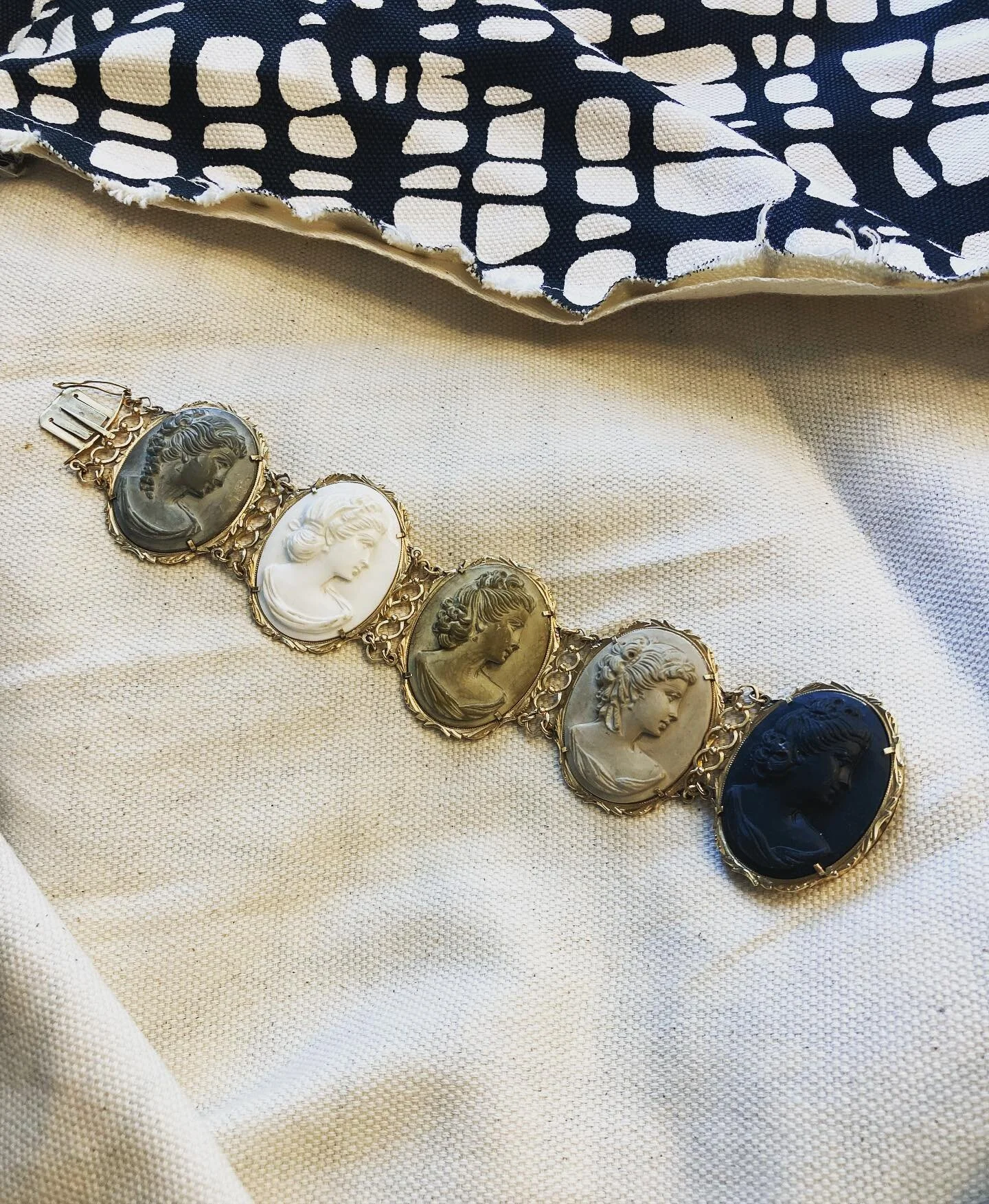 This is a super special and old piece. Was Keena&rsquo;s. I&rsquo;m terrified to wear it as I talk with my hands so much I&rsquo;m afraid I&rsquo;ll crush the cameos and they will turn to dust.  Considering my dad has always coined me a clutz, I&rsqu