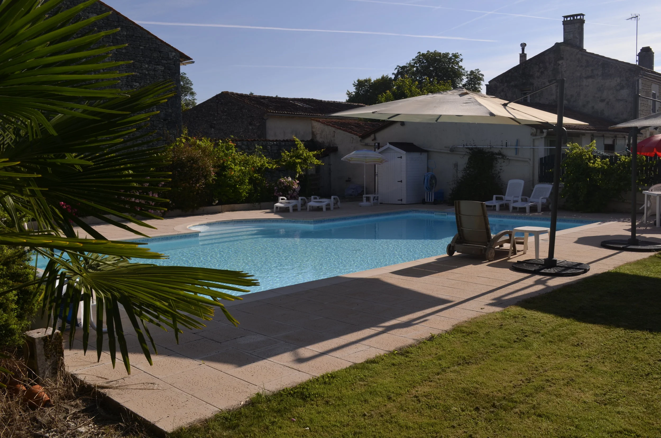 The pool, terraces and lawns
