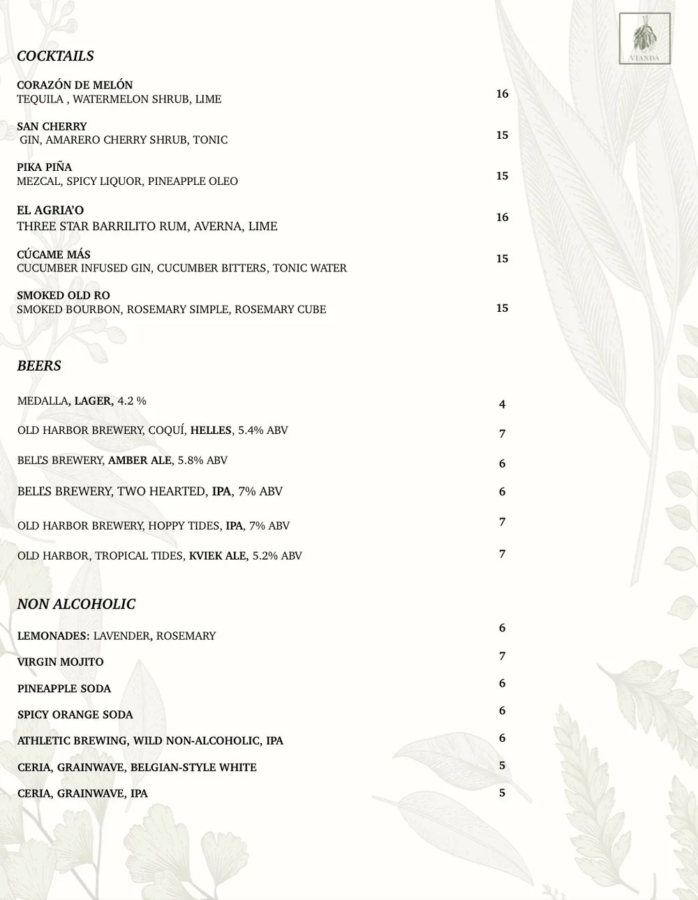 Vianda Menu Vianda