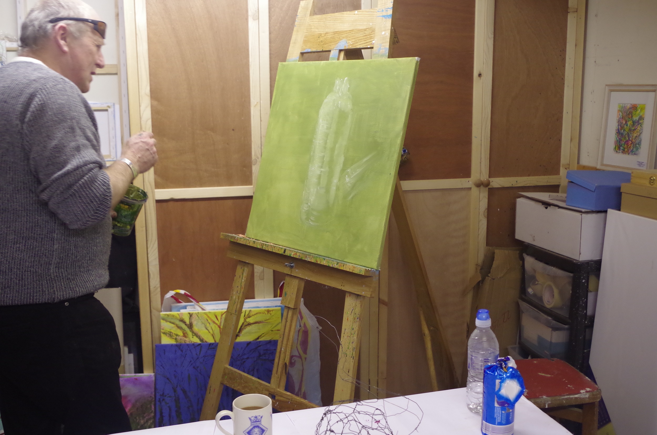 A regular 1-2-1 tuition client in the throws of a creative painting challenge! 