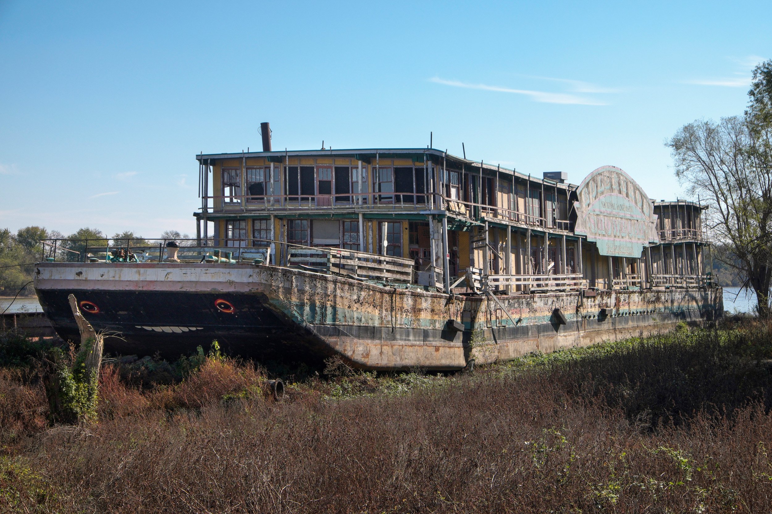  The Goldenrod Showboat used for gambling or parties. Illinois River. Kampsville, IL. Now destroyed. November, 2016. 