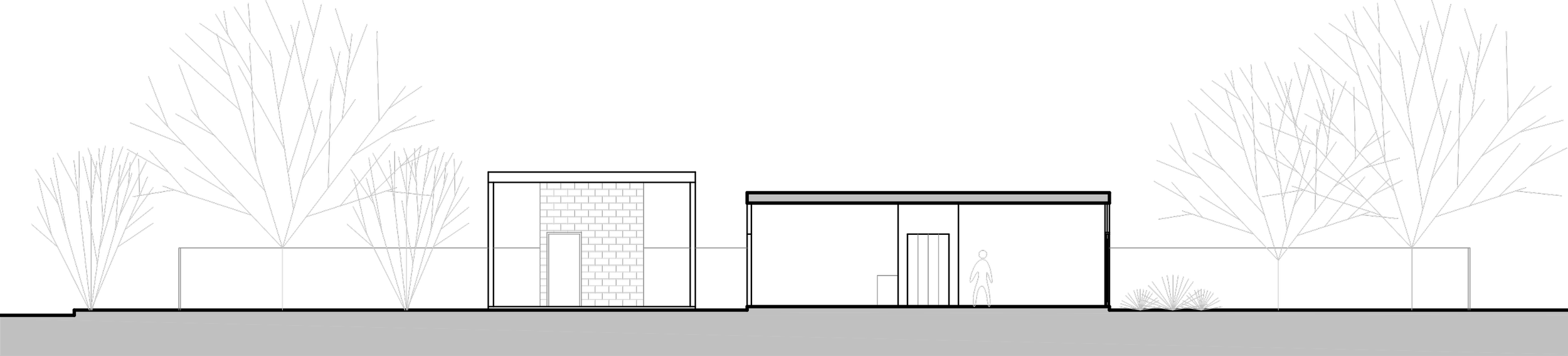 Section of a building going through the entire site