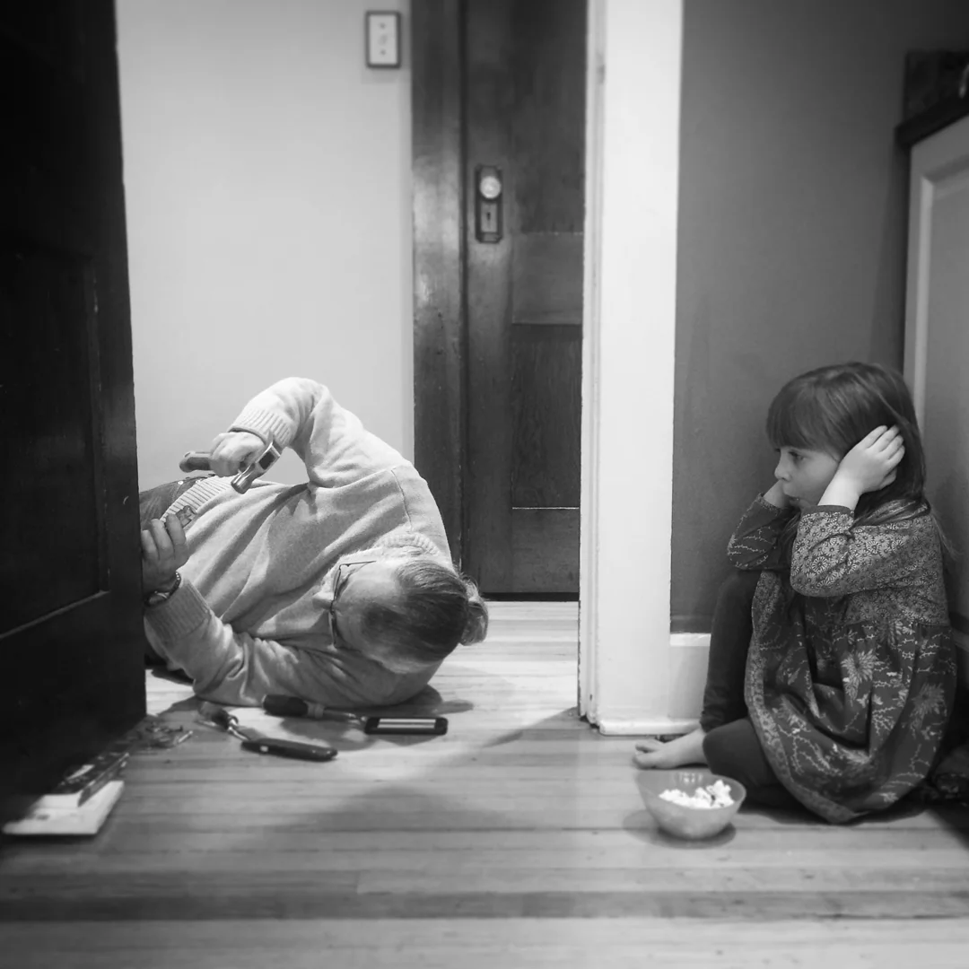   Phoebe. Watching Grandpa Fix the Door. 11-14-16.  