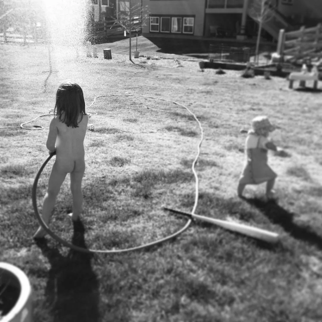   Phoebe &amp; Lucy. Playing with the Hose. 4-3-16.  
