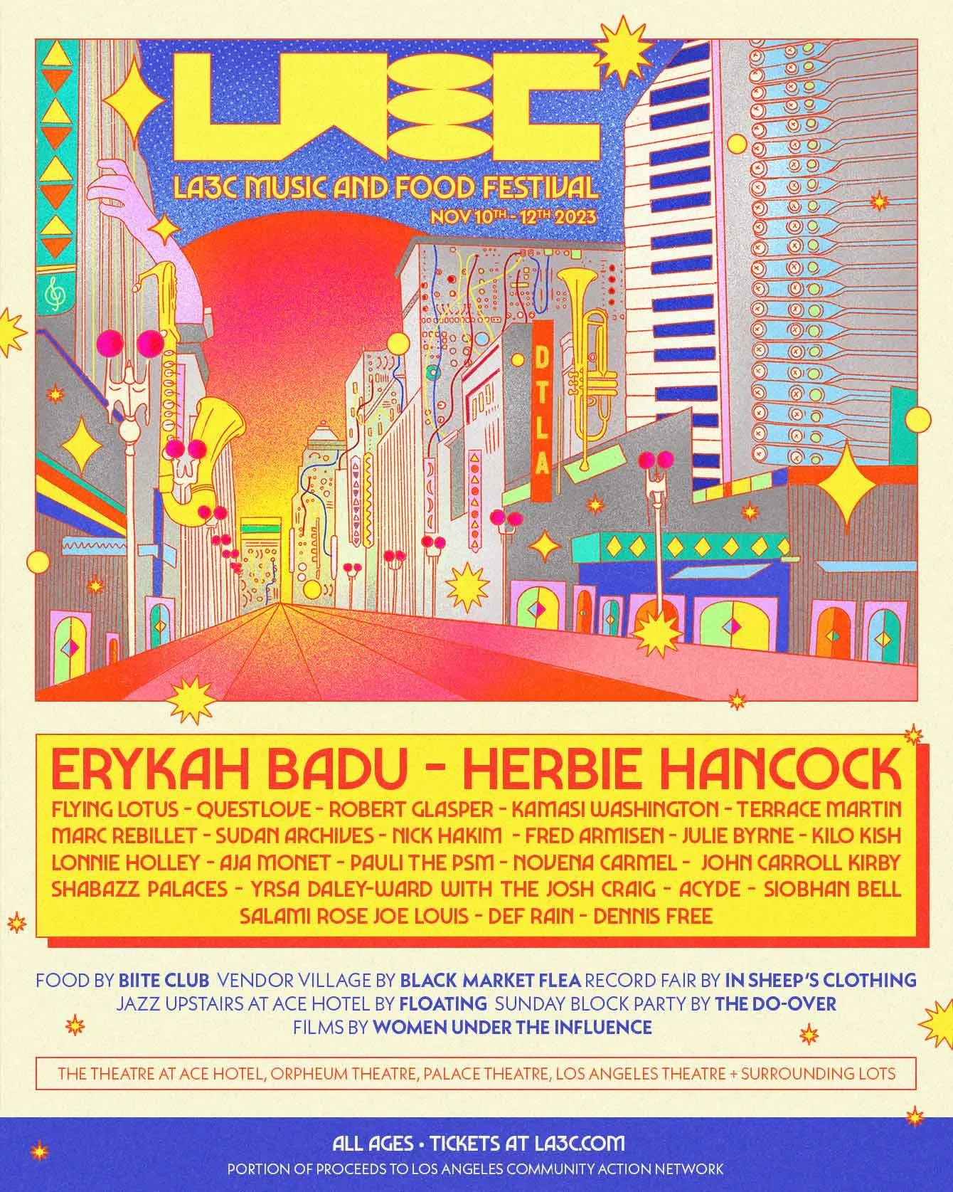 Event flyer for the LA3C Music & Food Festival