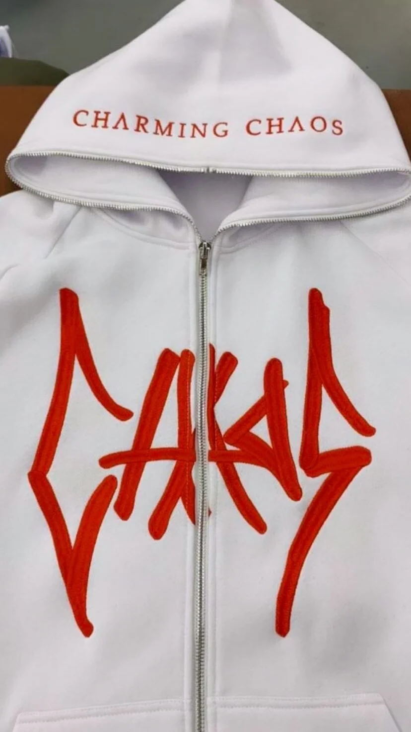 hoodie with white zipper