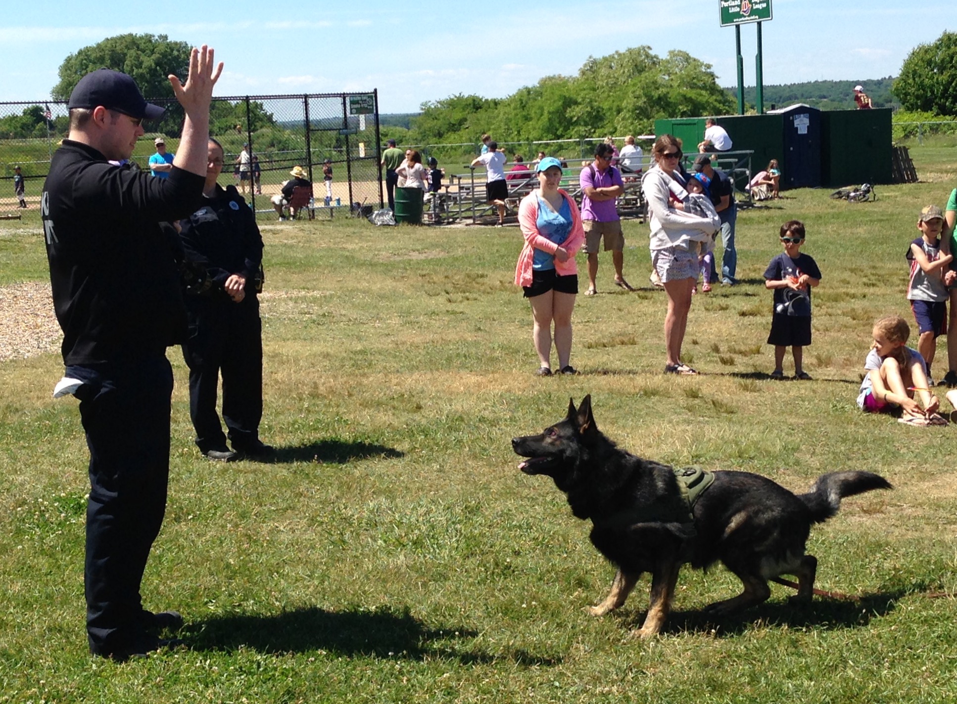 Officer Finely and Mako demonstrate K9 training.