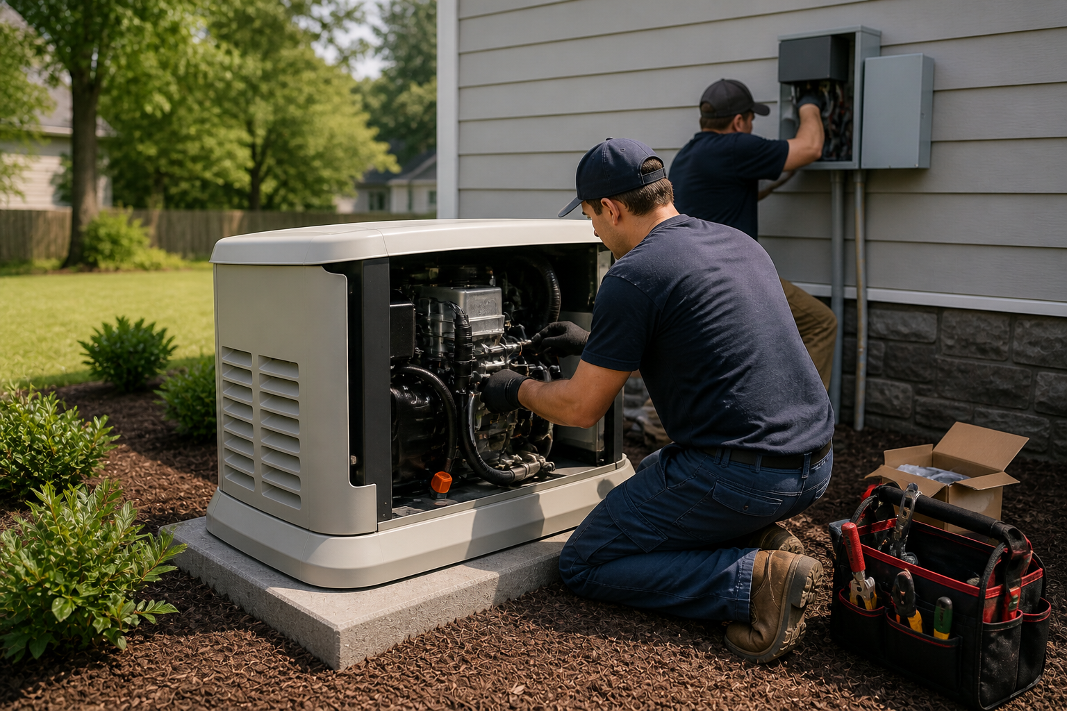 Generated image: Technicians installing outdoor generator system.png