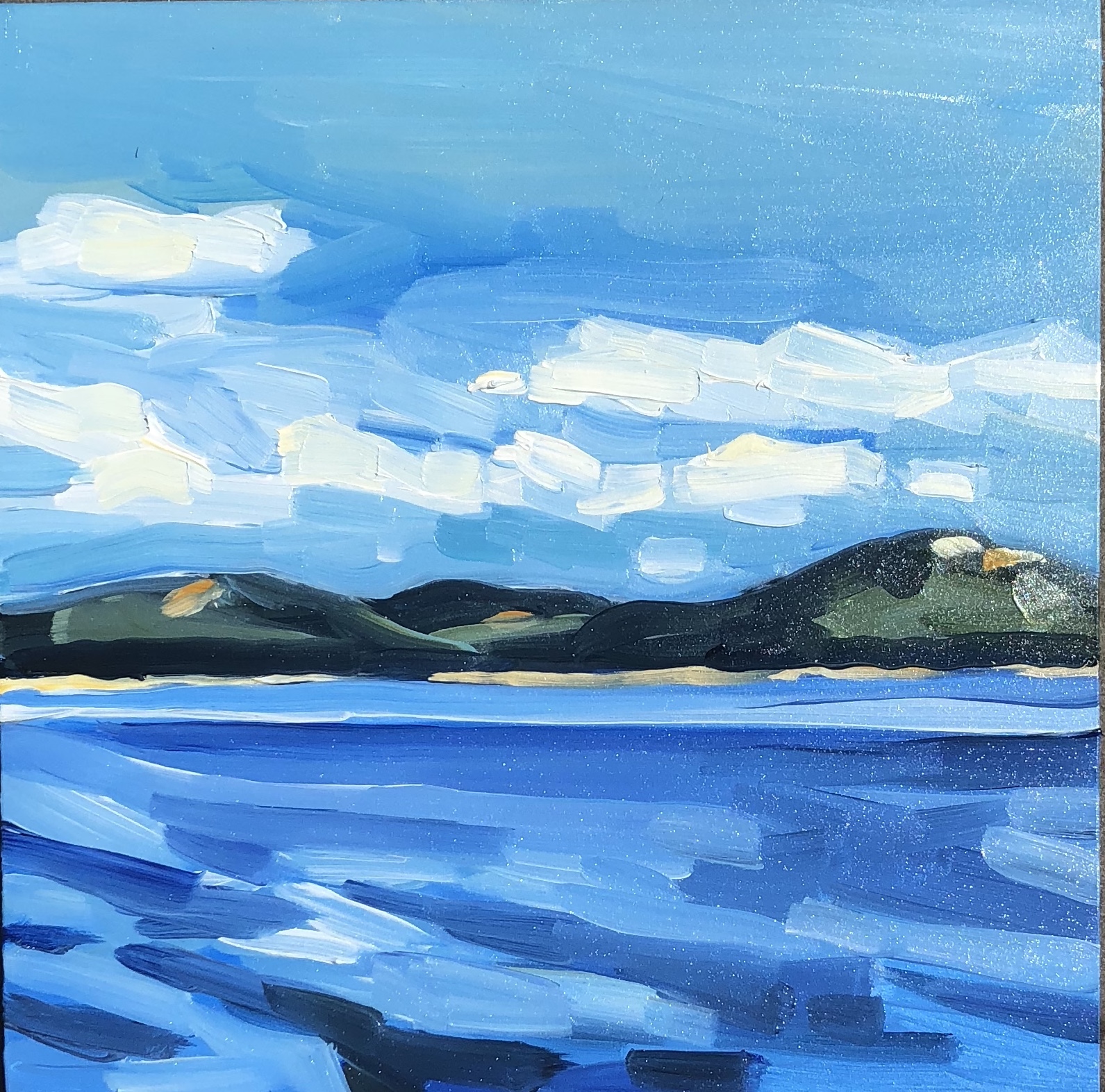 Mount Desert from Cranberry Island, 8"x8", Oil on Panel, SOLD