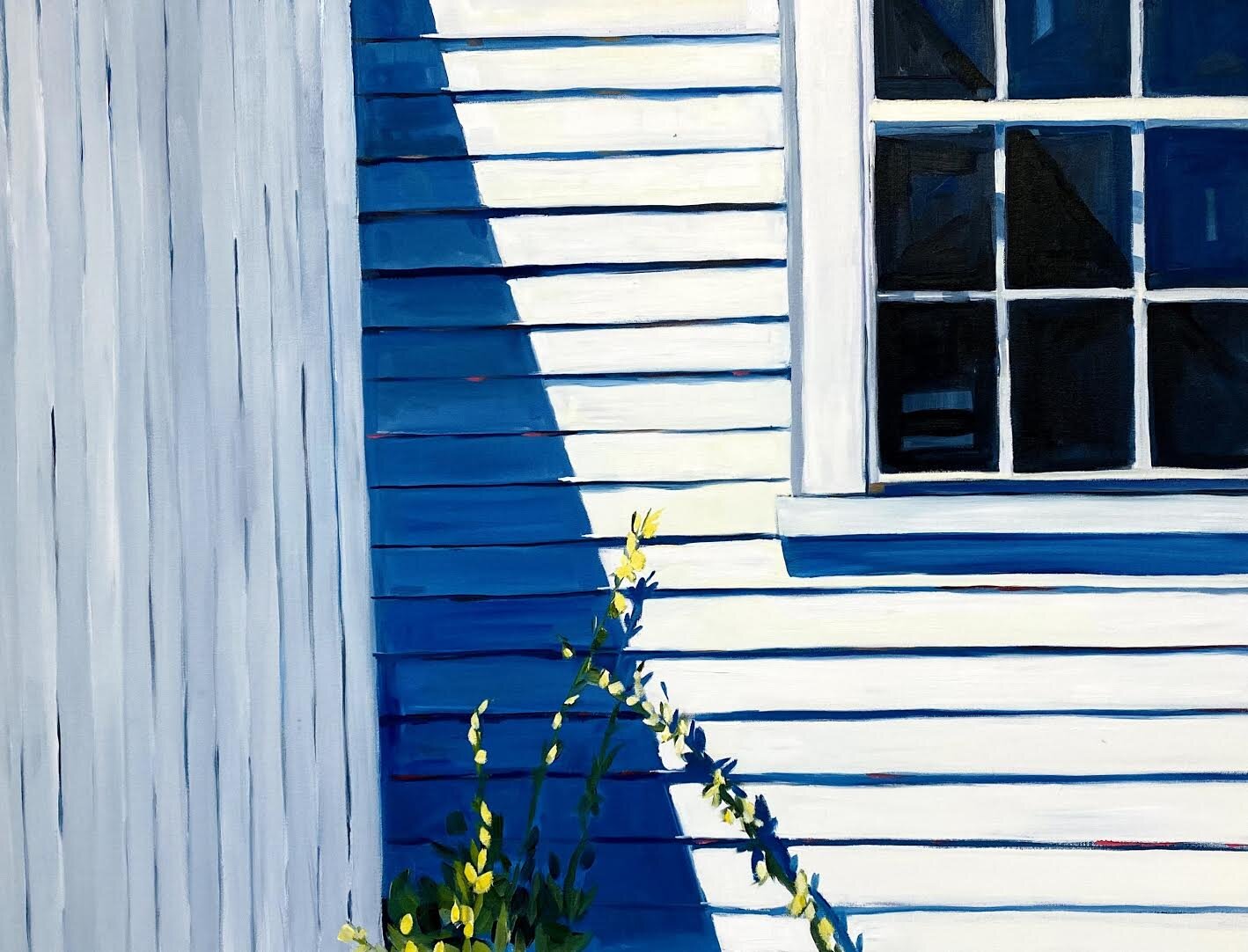 Forsythia on White Clapboard, Oil on Canvas, 30"x40"