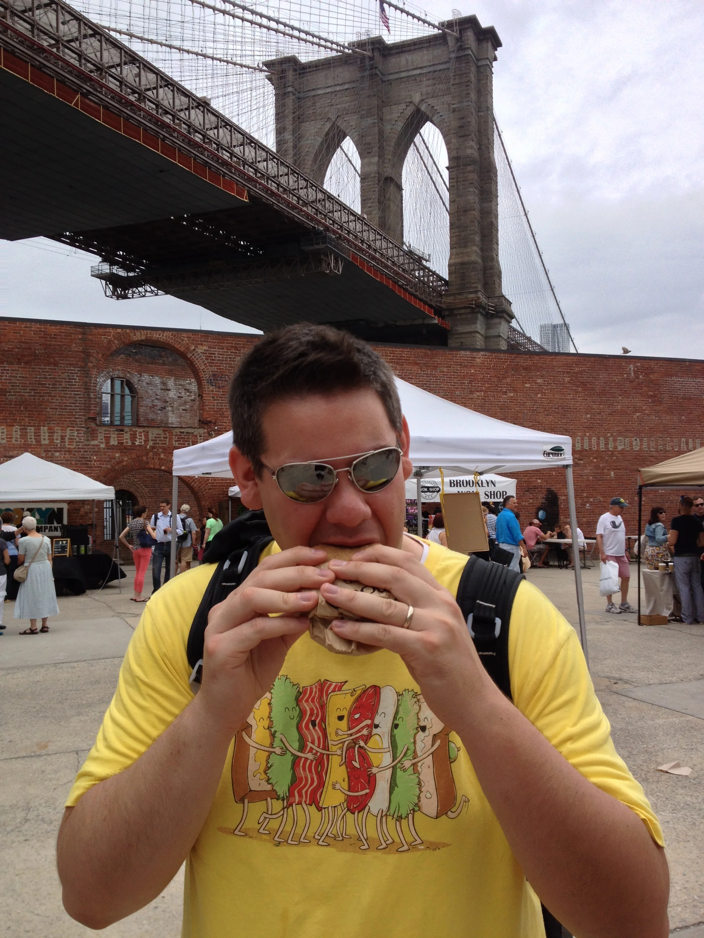 Sandwich? Check. Brooklyn? Check. Awesome backdrop? Double check. NYC is Tim's perfect food destination.