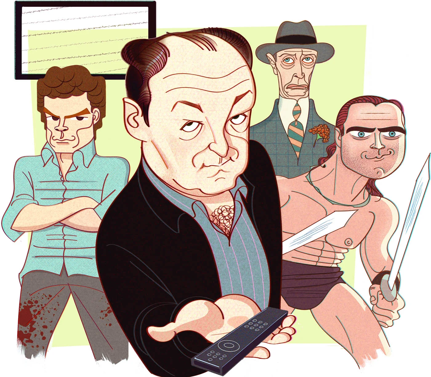 Michael Hall (Dexter) • James Gandolfini (Sopranos) • Steve Buscemi (Nucky) • Dustin Clare (Gannicus)