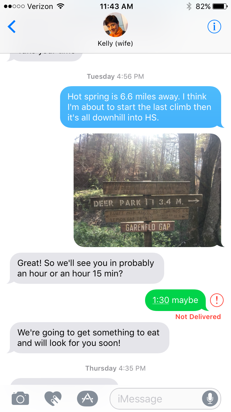 A quick text with my wife coordinating pickup.