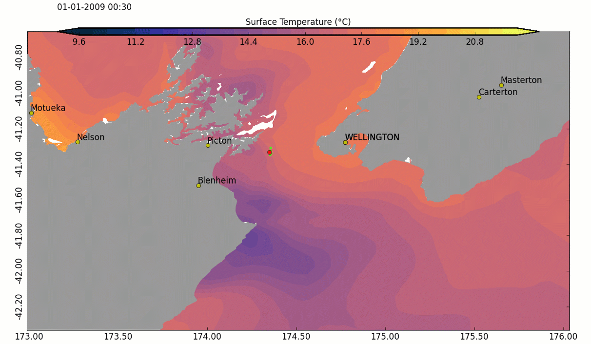 Example of particle tracking simulation using MetOceanTrack.