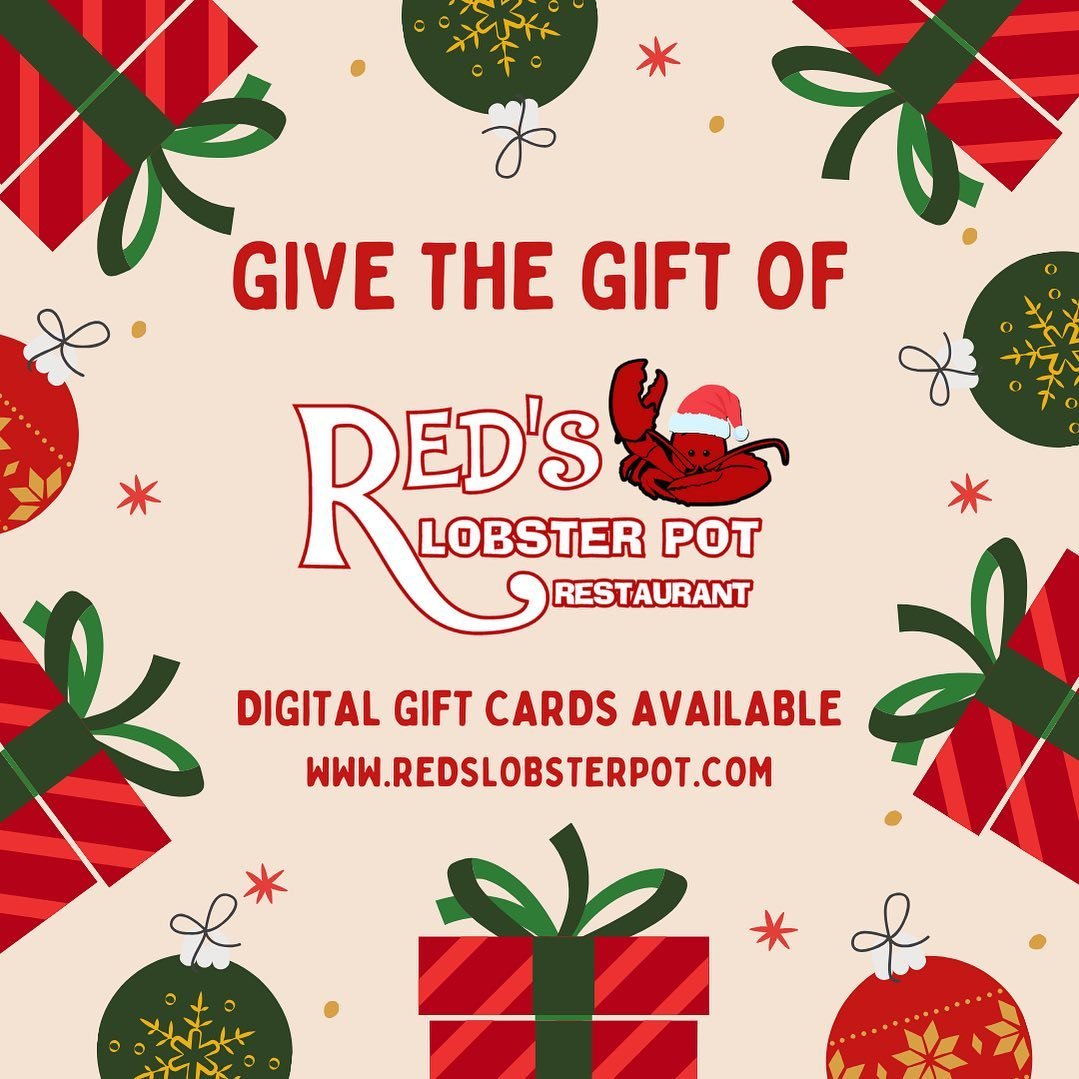 Having trouble finding a gift for that seafood lover on your list? A gift card to Red&rsquo;s is the perfect solution! Digital gift cards are available on our website. Have a Merry Christmas! 🎄🦞 🎁