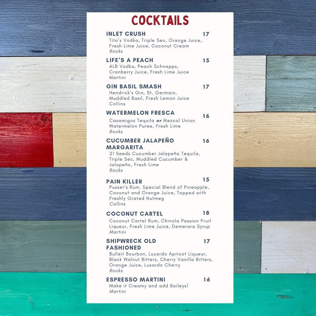 Introducing Red&rsquo;s bar menu! We open at noon tomorrow and we can&rsquo;t wait to see you all enjoying a delicious drink! Reservations are available on Resy!  Happy summer! 🦞🍹🍺🍷❤️