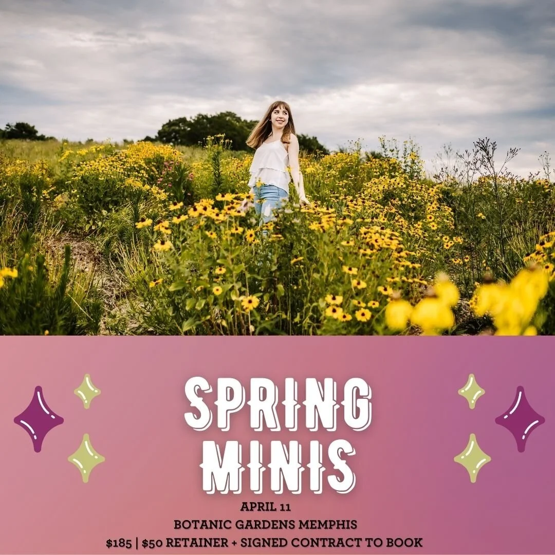 ✨ Who's ready for some Spring Minis?? ✨⁠
⁠
WHEN: April 11, 2021 ☀️⁠
⁠
WHERE: Memphis Botanic Garden @memphisbotanic 🌼⁠
⁠
INFO: ⁠
-Mini sessions are 15 minutes long with a limit of 6 people per mini session. ⁠
-NO animals at this venue, so sorry! ⁠
-