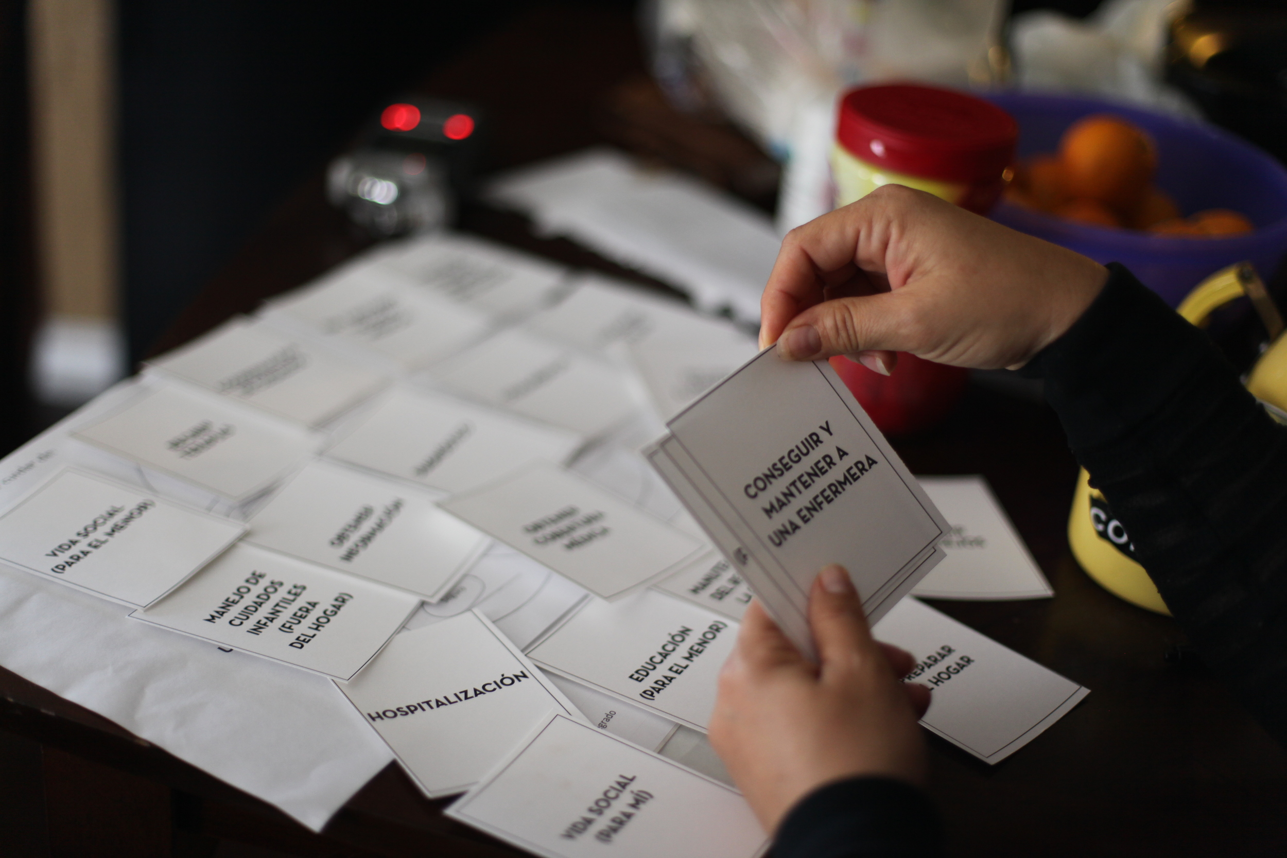  We facilitated a card sorting exercise to identify highest pain points and participant-centered solutions related to aspects of the caregiver journey.&nbsp;We asked participants to sort through 22 cards and choose 3 that they would love to completel