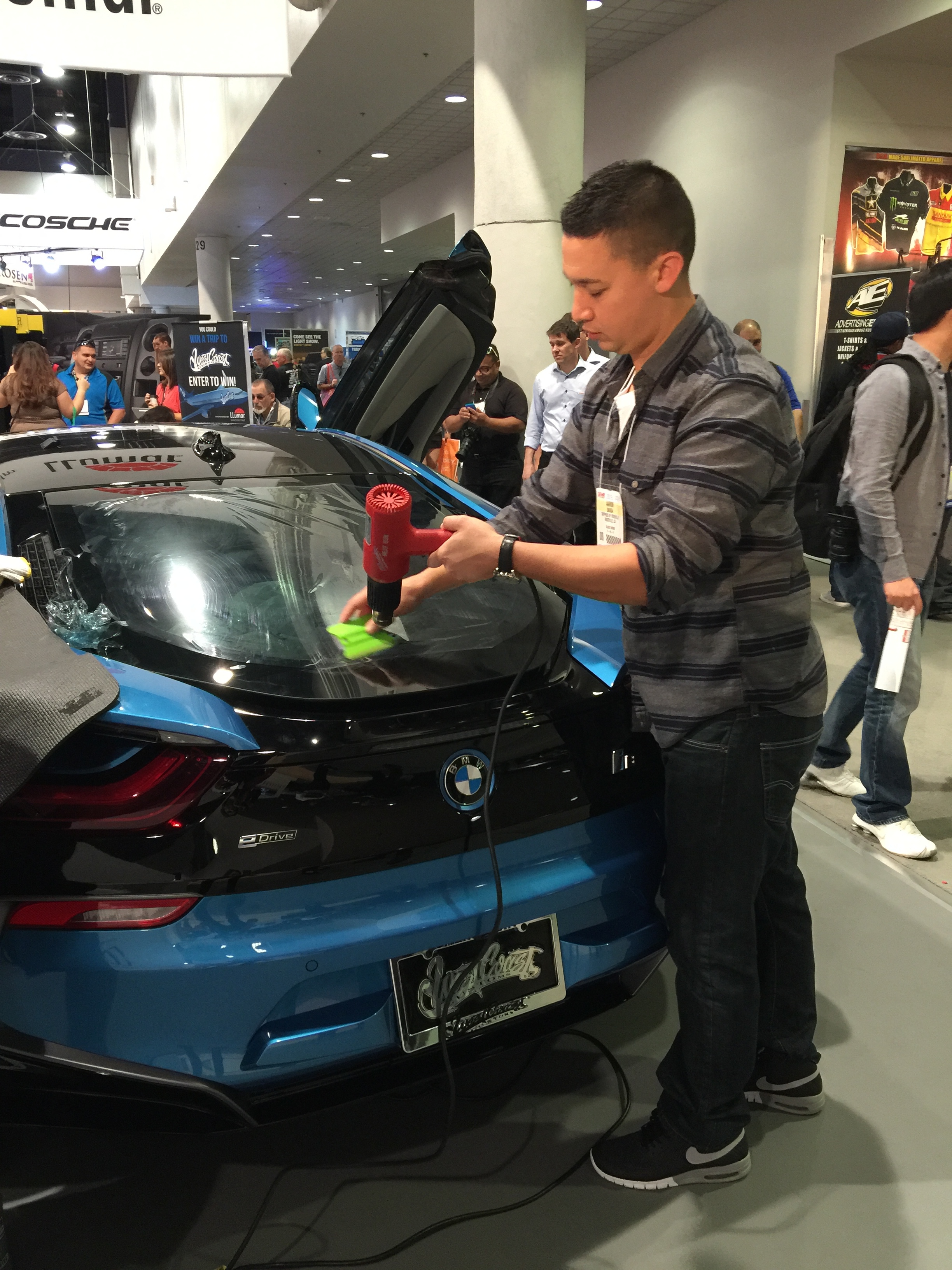 Aaron performing tint demonstrations at the 2015 SEMA Show