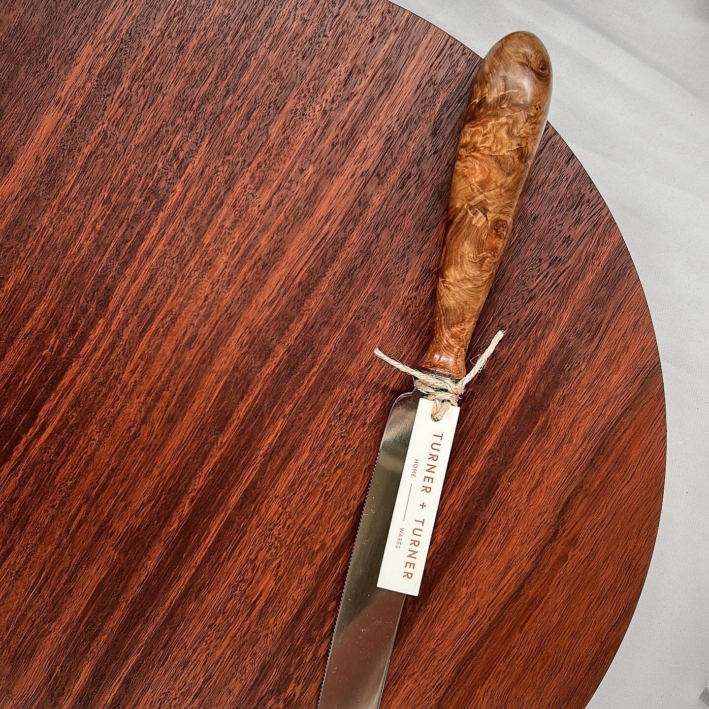 Large old growth jarrah board with yorkgum burl bread knife