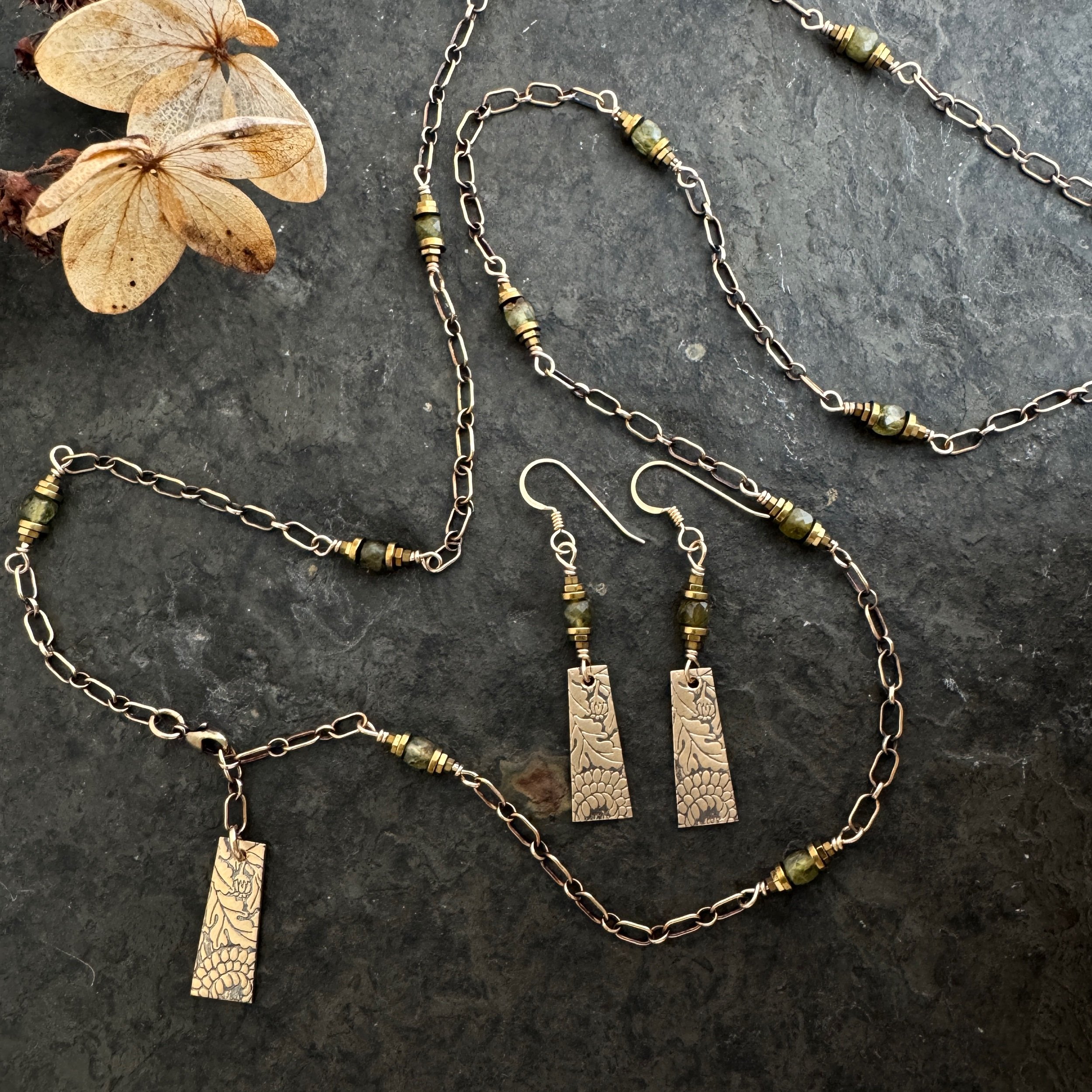 Green Garnet 14k gold fill set 30”