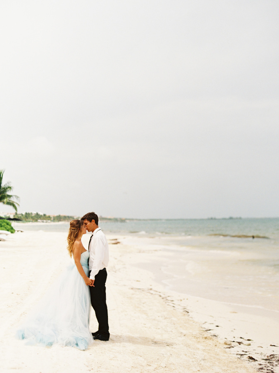 Lane Dittoe , Crosby + Jon, Krista Jon ,Rosewood Mayakoba , RMINE, Styling Trio ,Archive Rentals Maya Riviera Wedding, Style Me Pretty, Blue Wedding Dress