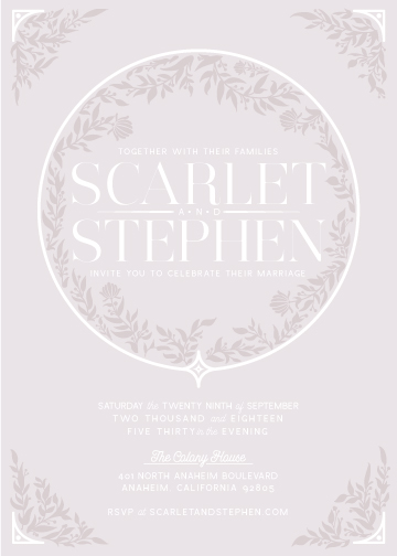 Scarlet and Stephen requested an elegant, more formal invitation with minimal use of cursive and floral elements. I employed the use of more greenery and in an effort to stick to the minimalism, had the leaves blind letterpressed so as to balance out the white text.