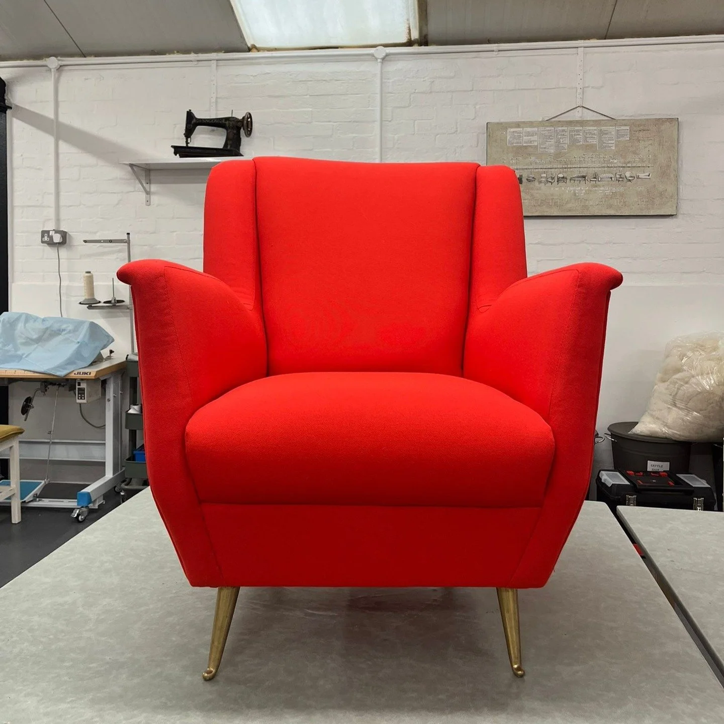 A pair of original 1950&rsquo;s Italian lounge chairs that had been attacked by moth. 
As the chairs were returning to their original home it was very important to choose something other than wool.
Our solution: @mariaflorafabrics fabrics made from 7