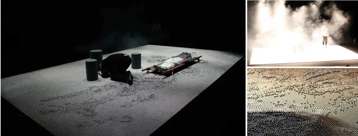 Rekonstruksjoner, NONcompany SCENEKUNST - SCENOGRAFI OG KOSTYME. KONSEPT i samarbeid med NC. SPILT; STUDIO USF/BIT Teatergarasjen, Meteorfestivalen BERGEN, 2010,Black Box Teater, OSLO 2010, Rådstua Teaterhus/RAD ART, TROMSØ, 2011. MEDVIRKENDE; KONSEPT; NONcompany, REGI/MANUS; Lise Risom Olsen, SCENOGRAFI/KOSTYME; Lena L. Buchacz, LYD; Håvard Pedersen, LYS; Hans Skogen, PRODUSENT; Tone Iren Mylkatun, SKUESPILLERE; Veslemøy Mørkrid, Cathrine Frost Andersen, Charlotte Grundt, Espen Alknes/ Emil Johnsen, Jo Adrian Haavind/ Mats Eldøen, David Skaufjord og Pål Gjertsen Steinsvik. Film og foto; Trond Fausa Aurvåg, Marte Rognerud, Magnus Flaato, Rune Baggerud og Lise Vestby. Støttet av; Bergen kommune, Norsk kulturråd, Fond for utøvende kunstnere, Fond for lyd og bilde. Co-produksjon: BIT Teatergarasjen og Black Box Teater