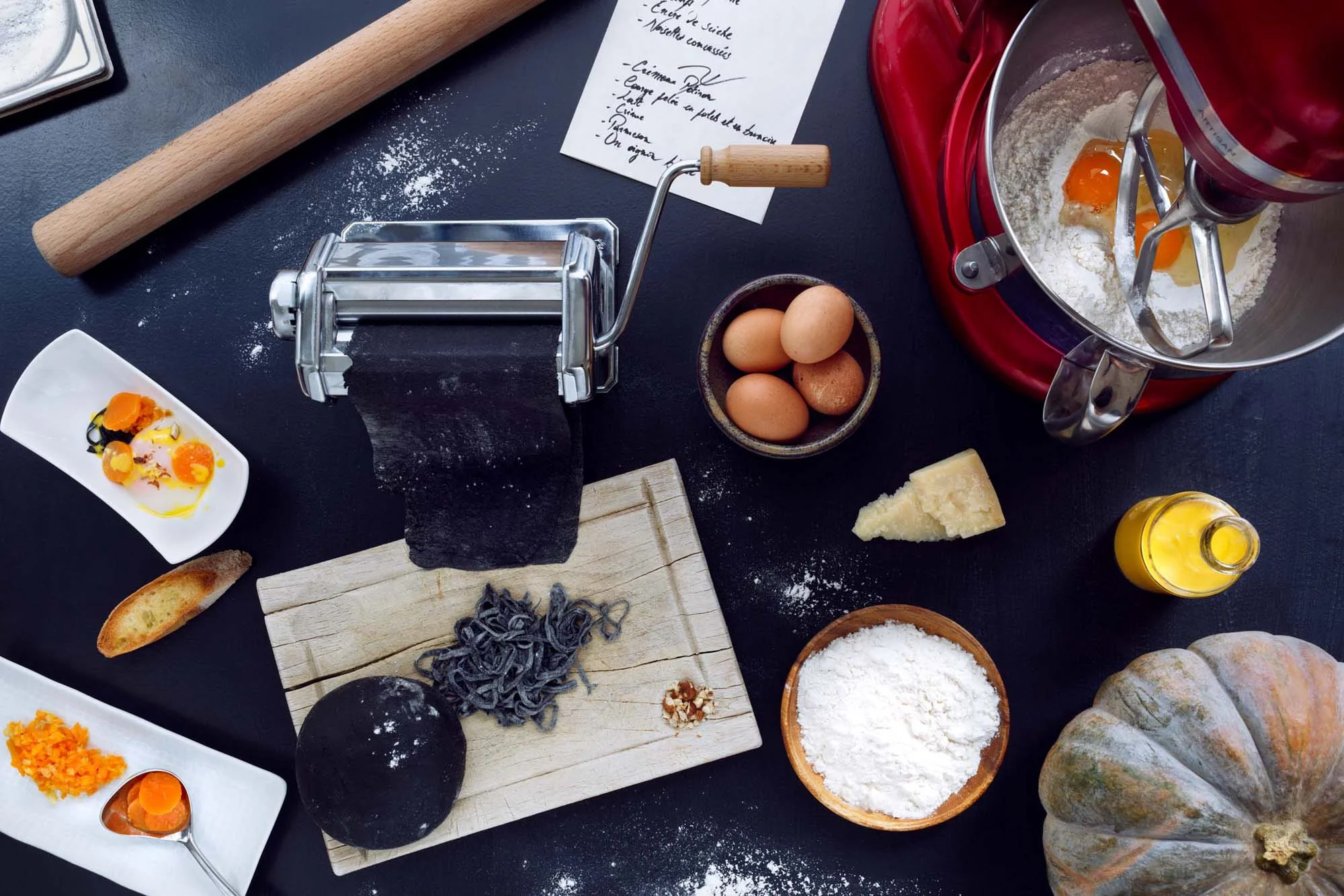 Cuttlefish ink pasta and pumpkin