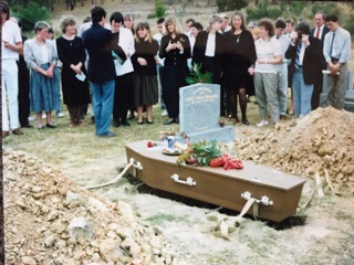 Sharing oysters at Dad's burial, December 1988
