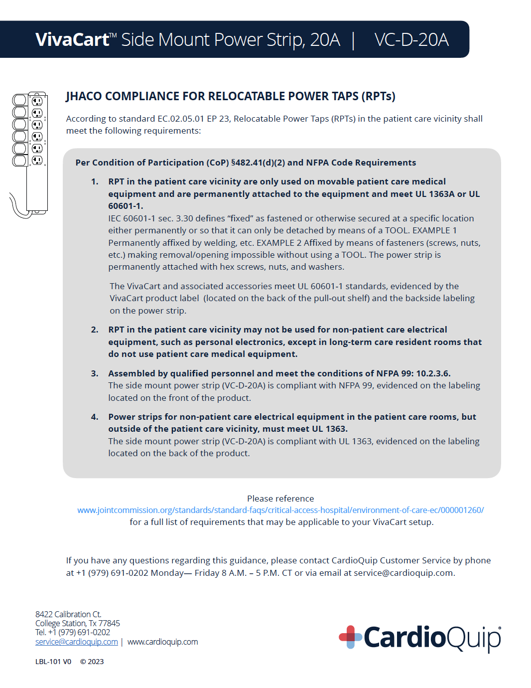 VC-D-20A SIde Mount Power Strip Fact Sheet 2023