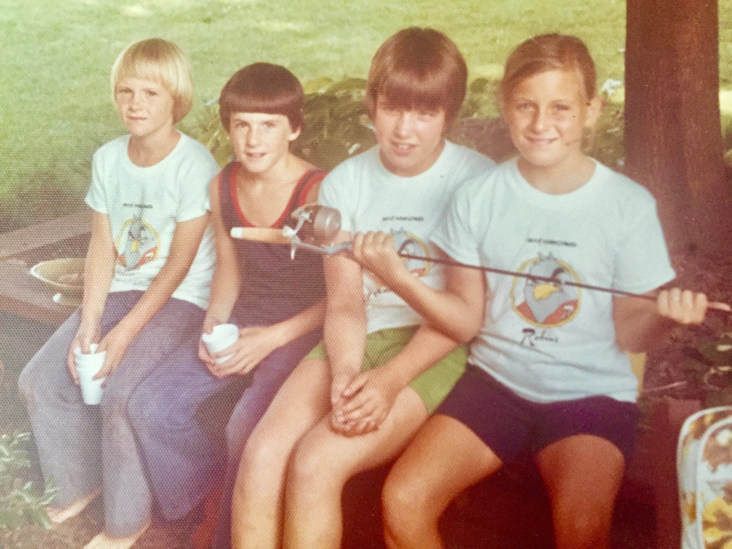 The summer of 1973 and cousins, plus one (left to right): cousin Dale & his buddy, cousin Debbie and me