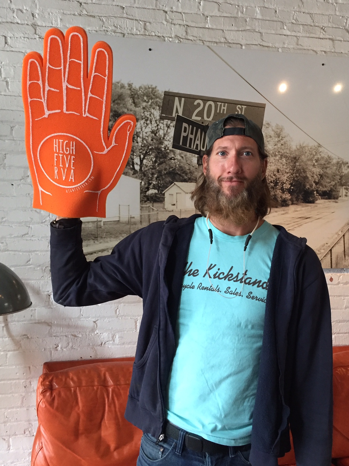 Craig Dodson, Founder of Richmond Cycling Corps at Richmond Bicycle Studio, but on his way out to check on his team.