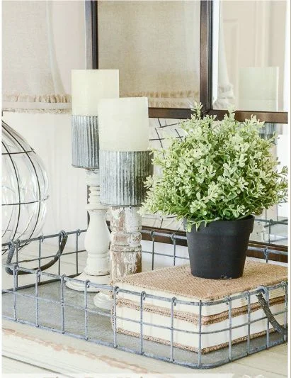 Trays, anything wire, old books, vases of flowers via thecottagemarket
