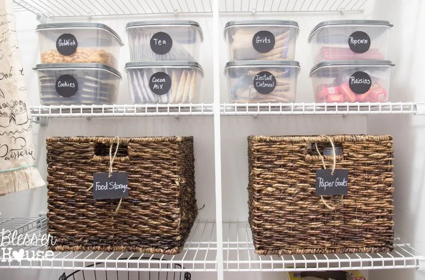The items in each shoe box container are easily seen and baskets make it fun!! via blesserhouse