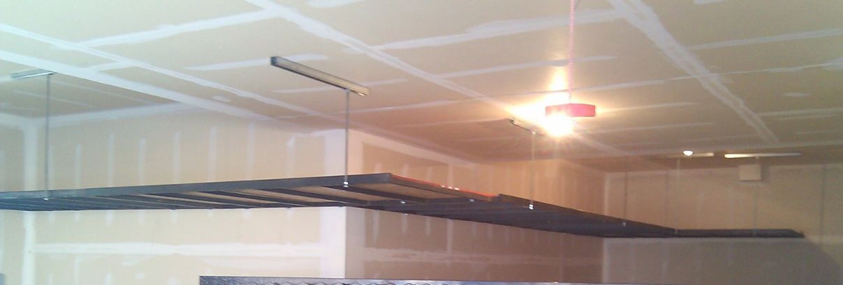 Our overhead storage shelves can turn in any direction and still be a continuous unit.