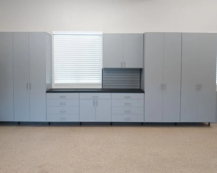 A bank of cabinets to streamline your garage and make you happy to enter!!