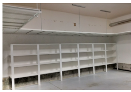 Utility shelving under overhead storage