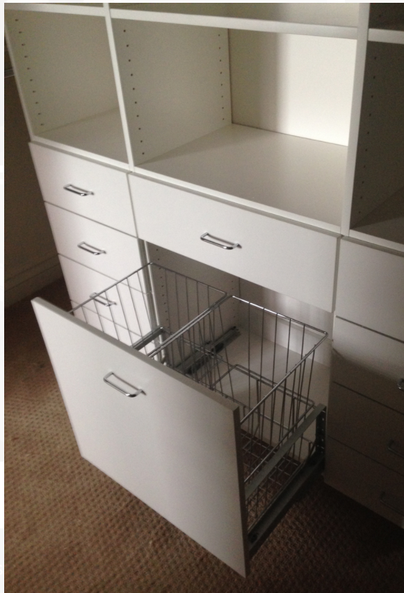 or have the baskets pull out like a drawer with a handle!