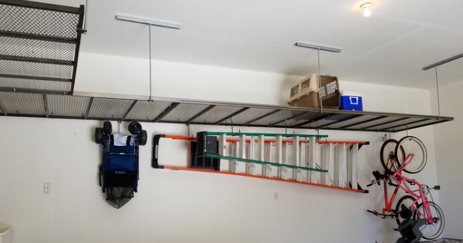 We offer overhead storage for you garage that is constructed of welded steel and can be customized to any configuration you need.
