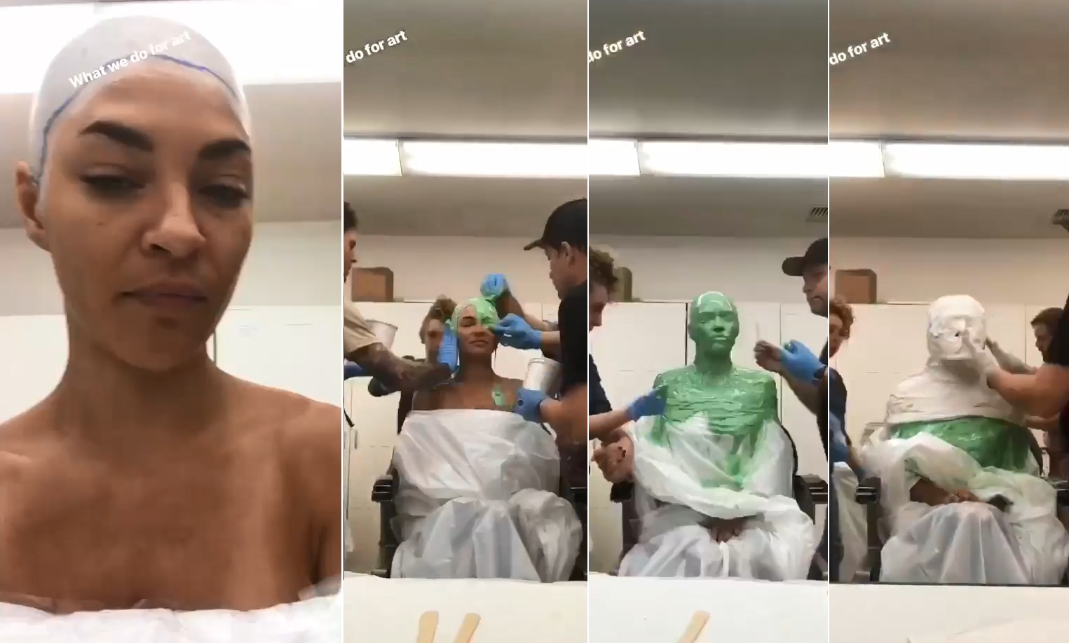 However, thanks to an Instagram Story video, we can see Szohr getting the full green goo lifecast treatment, so the makeup artists can create a custom fit ...