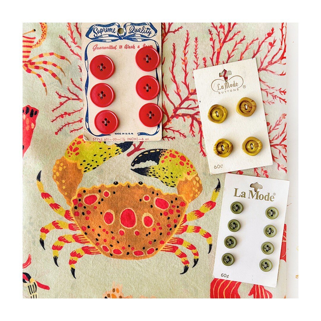 if one were to, say, make an oversized shirt covered in miscellaneous crabs holding different varieties of seaweed, which buttons should one choose?

#crabfabric #rockpooling #memadefabric #memadewardrobe #printdesigner #textiledesign #surfacedesign 