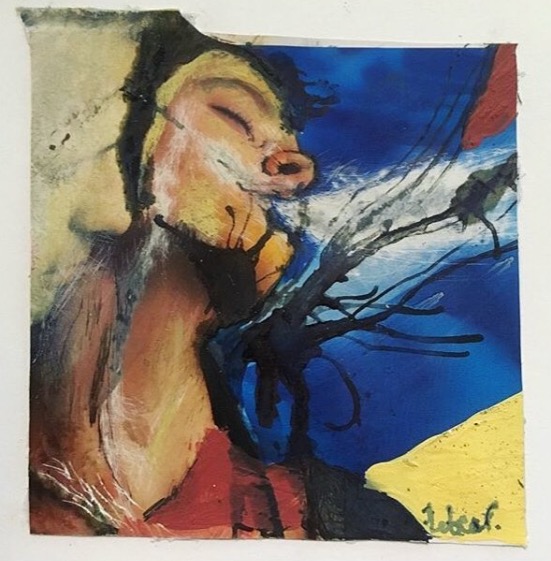 'Breathe Him Out' Le Bear 10cm x 10cm Mixed Media SOLD